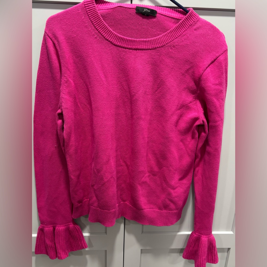 J Crew Sweater Womens Pink Long Sleeve Ruffle Cuff Pullover Knit Sz M. Cotton